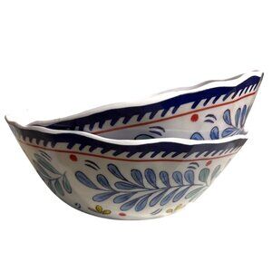 Set of 2 Mela-Ware Floral Design Melamine Salad Cereal Bowls 6.5" Scalloped Edge